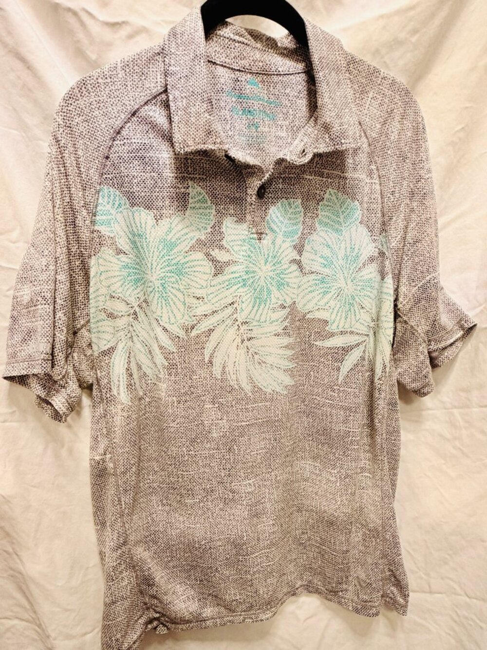 Tommy Bahama IslandZone Polo Shirt Large Gray Aqua Tropical Floral Golf Performa